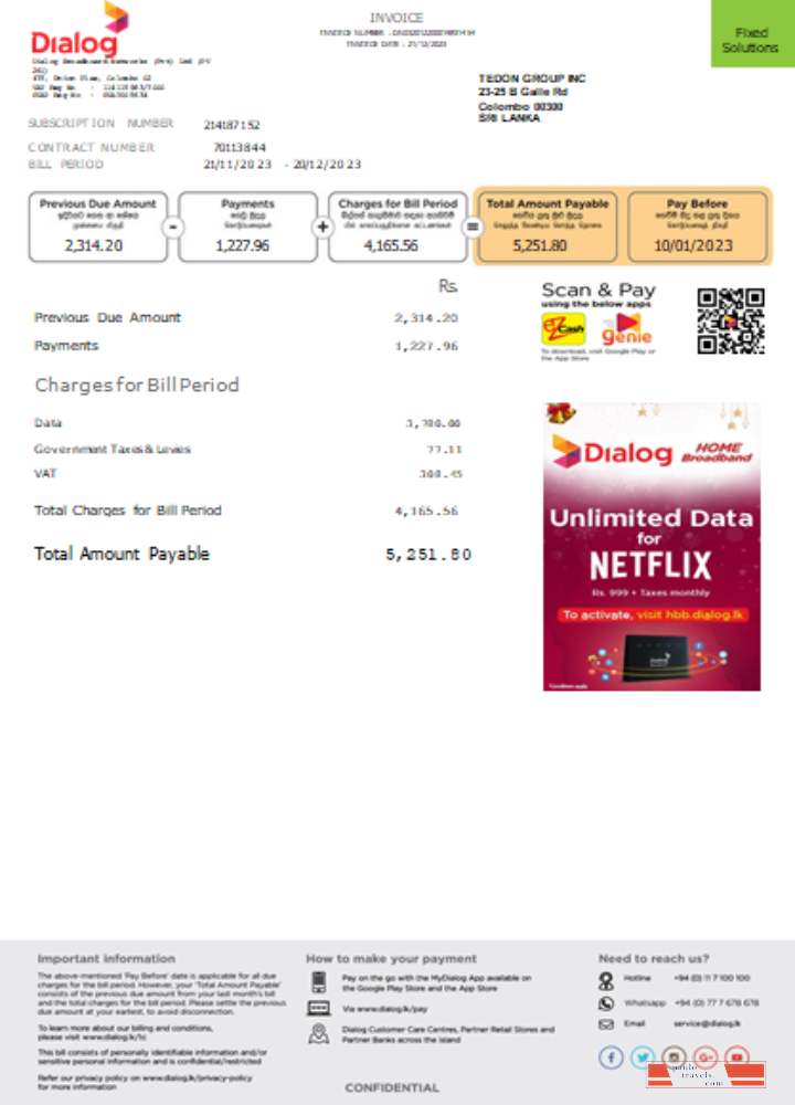 Dialog utility business bill,  page 1, SCR PSD template